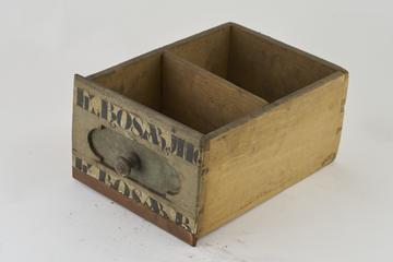 Wooden drawer with 2 painted labels