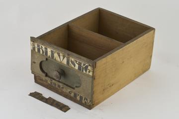 Wooden drawer with 2 painted labels