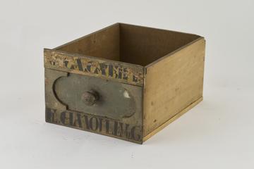 Wooden drawer with 2 painted labels