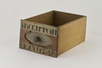 Wooden drawer with 2 painted labels