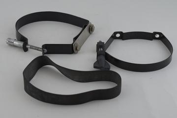 Three oxygen cylinder strap mounts, two in steel and one rubber