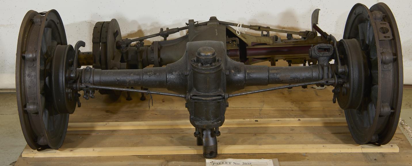 Motor car axle and wheels