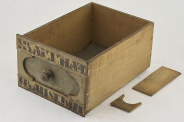 Wooden drawer with 2 painted labels