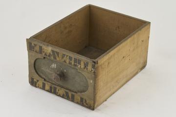 Wooden drawer with 2 painted labels