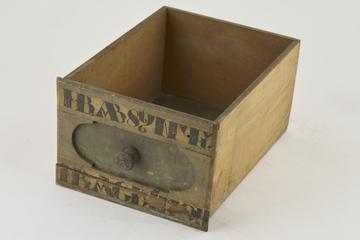 Wooden drawer with 2 painted labels