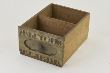 Wooden drawer with 2 painted labels
