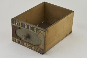 Wooden drawer with 2 painted labels