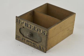 Wooden drawer with 2 painted labels