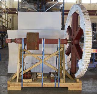 Gear section from undershot water wheel used to power a paper mill in Pool-in-Wharfedale