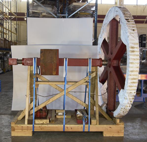 Gear section from undershot water wheel used to power a paper mill in Pool-in-Wharfedale