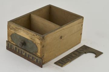 Wooden drawer with 2 painted labels