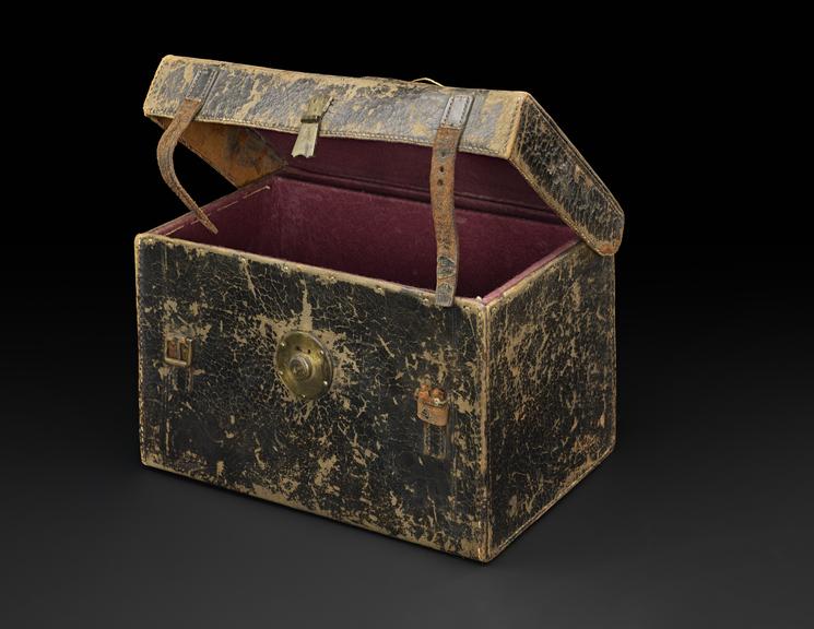 Leather case for photographic developing chemicals set