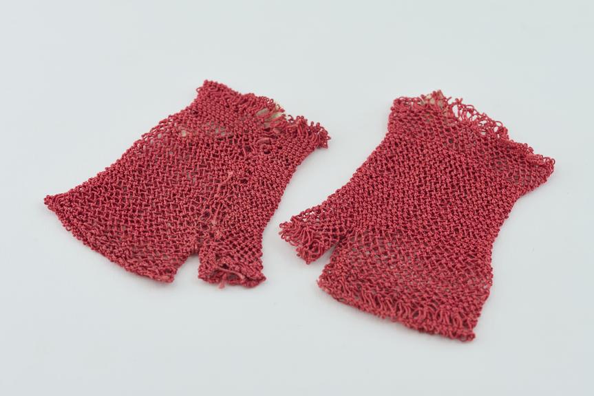 Pair of red silk lace mittens