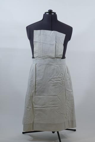 White linen apron, short length, square bib