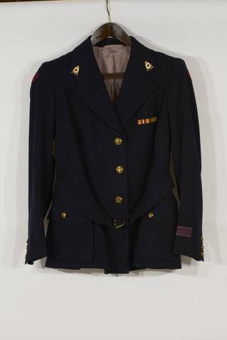 Short red cross coat with metal and embroidered badges