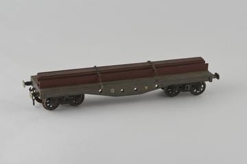 Model railway wagon, 'O' gauge, GWR flat-bottomed bogie trans