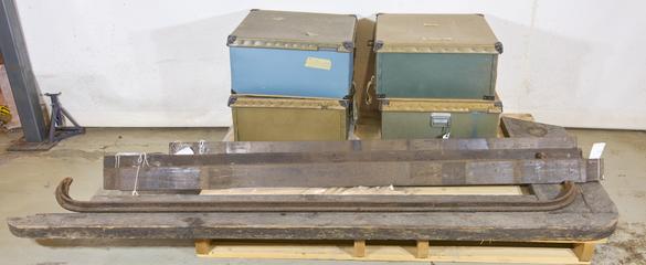 4 Boxes of Components and 4 Wooden Beams of Triple Prismatic Lathe by Johnson Jex