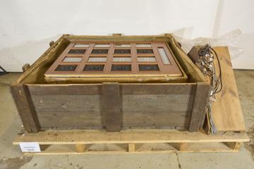Illuminated panel showing the process of fission of a uranium 235 nucleus