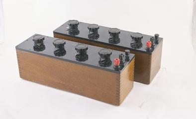 Two Decade Resistance Boxes Type A-25-L nos. 140791 and 140892 by Muirhead and Co Ltd