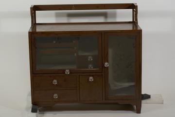 Cabinet, glass fronted, maker unknown, 1930-1955