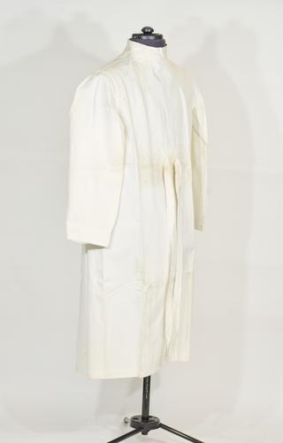 White cotton twill long-sleeved overall