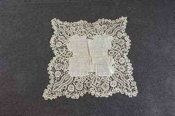 Square lawn handkerchief with deep wavy guipure lace border