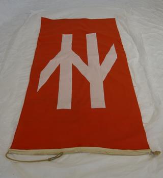 Flag, BR, Double Arrow insignia appliqued in white on orange background