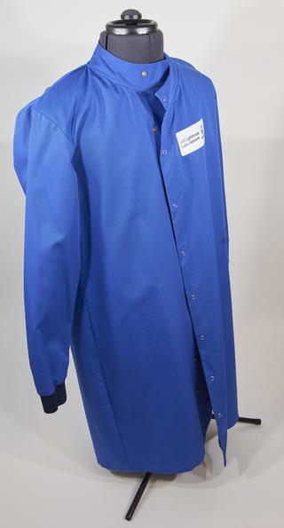 Blue lab coat worn by people working at the Alderley Park Lighthouse Lab