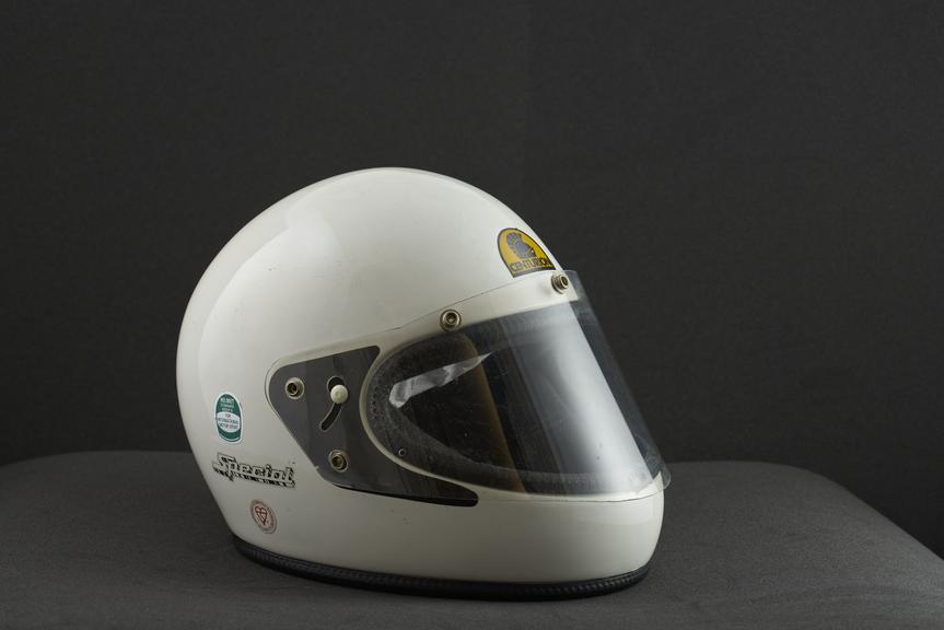 Handmade racing helmet in fibreglass and leather