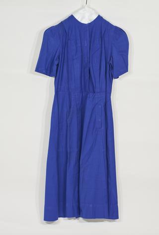 Royal blue short-sleeved dress of nurse's uniform