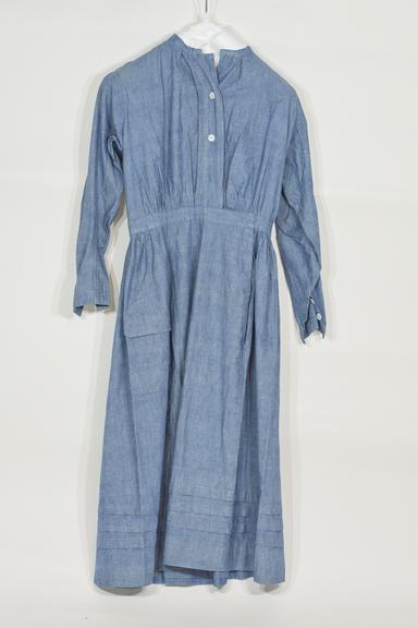 Blue cotton long-sleeved nurse's uniform dress