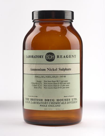 Glass bottle for ammonium nickel sulphate