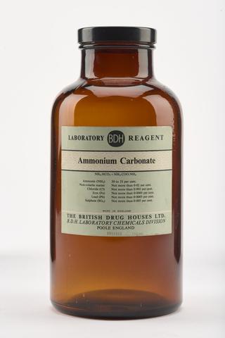 Empty glass bottle for ammonium carbonate
