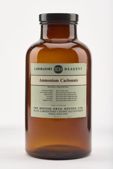 Empty glass bottle for ammonium carbonate