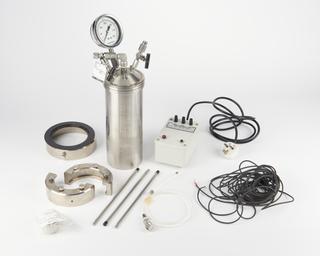 Combustion 'bomb', a vessel for measuring the energy of samples, used for carbon dating by the British Museum, 1996