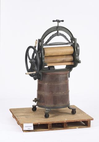 Wooden tub washing machine and mangle by Harper Twelvetrees of City Road