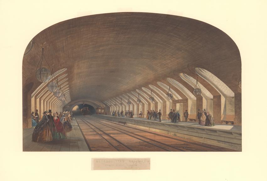 Chromolithograph 'Metropolitan Railway. Baker Street Station', c 1863