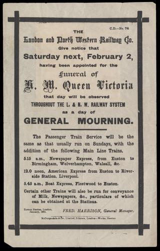 london and north western railway co give notice that . . . .  as a day of general mourning