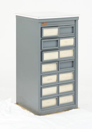 Metal storage cabinet for magnetic cards