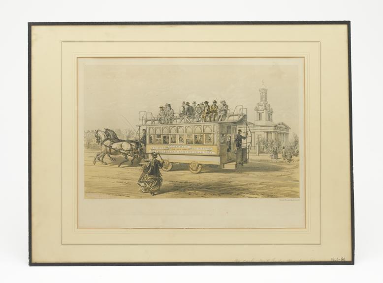 Tinted Lithograph of an Early South London Horse Tram