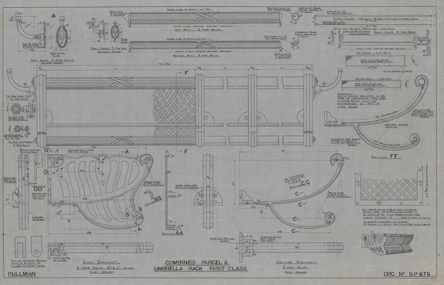 Drawing of Pullman Combined Parcel & Umbrella Rack First Class