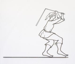 Mural of a Mediaval man standing with a flail