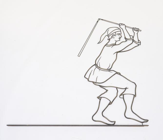 Mural of a Mediaval man standing with a flail