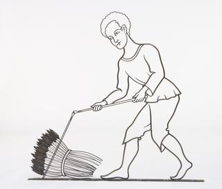 Mural of a Medieval man thrashing with a flail