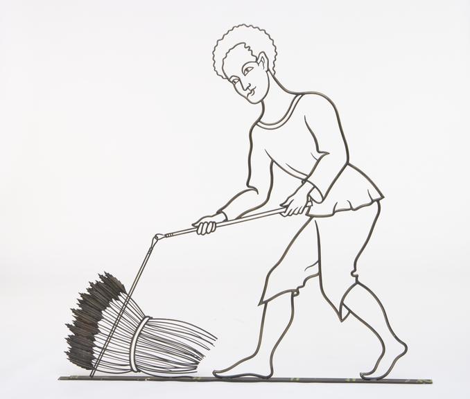 Mural of a Medieval man thrashing with a flail