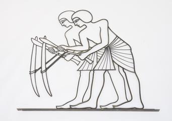 Mural of Egyptian Agriculture, two men holding digging sticks