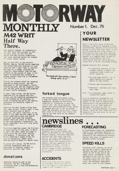 Motorway Monthly, volume 1 issue 1, December 1976