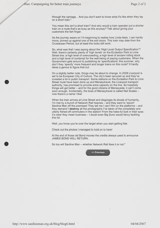 Printed copy of the homepage of the Sardine Man website