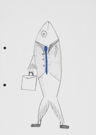 Drawing of Sardine Man for Transport 2000's Growing the Railways campaign