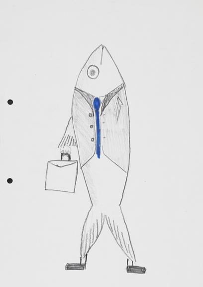 Drawing of Sardine Man for Transport 2000's Growing the Railways campaign